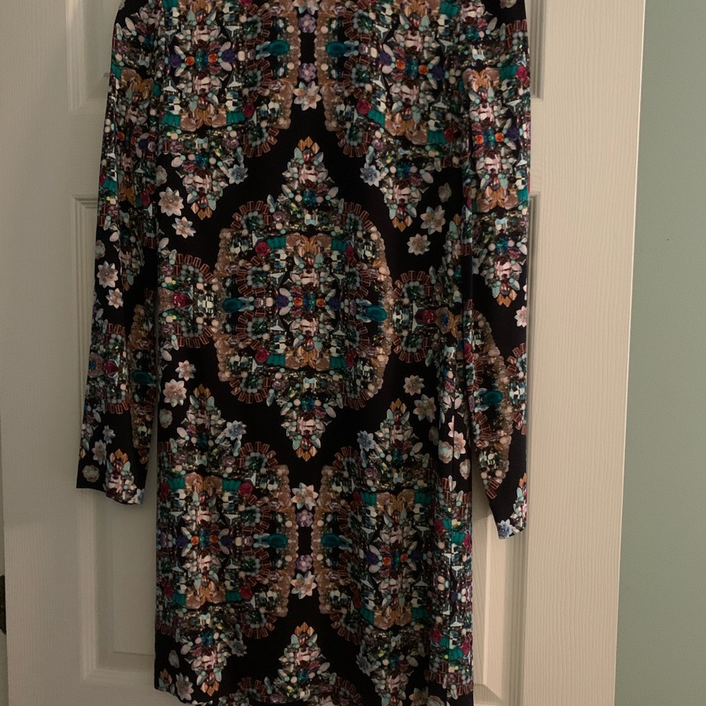 Nicole Miller Artelier Jewel Patterned Long Sleeve Dress